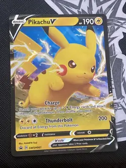 Pokemon Card TCG Pikachu V Sword & Shield Promo Holo Rare Card SWSH061 Near Mint - Image 1