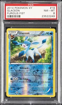 2014 POKEMON XY FURIOUS FISTS #19 GLACEON PSA 8 - Image 1