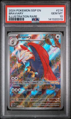 2024 POKEMON SSP EN-SURGING SPARKS ILLUSTRATION RARE #214 BRAVIARY PSA 10 - Image 1