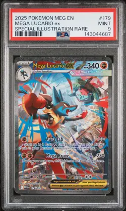 2025 POKEMON MEGA EVOLUTION SPECIAL ILLUSTRATION RARE #179 MEGA LUCARIO EX PSA 9 - Image 1