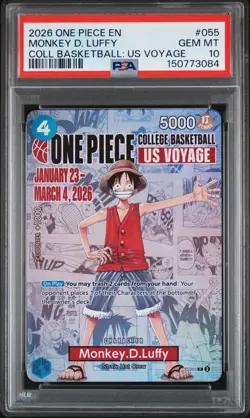 2026 ONE PIECE PROMOS COLLEGE BASKETBALL: US VOYAGE MONKEY D. LUFFY PSA 10 - Image 1