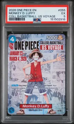 2026 ONE PIECE PROMOS COLLEGE BASKETBALL: US VOYAGE #055 MONKEY D. LUFFY PSA 5 - Image 1