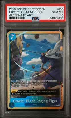 2025 ONE PIECE PRB02-ALTERNATE ART #058 GRAVITY BLADE RAGING TIGER PSA 10 - Image 1