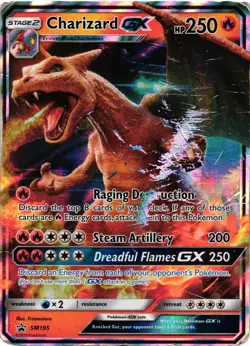 Pokemon TCG Charizard GX SM195Normal Sized Card Black Star Promo Holo HEAVY DMG - Image 1