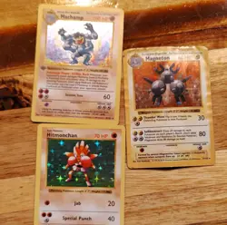 Pokemon Base Set Holo shadowless Lot 3 Cards Hitmonchan Machamp Magneton 1999 - Image 1