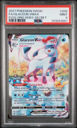 2021 POKEMON SWORD & SHIELD EVOLVING SKIES SECRET FULL ART/GLACEON VMAX PSA 9 - Image 1