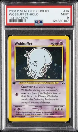 2001 POKEMON NEO DISCOVERY 1ST EDITION #16 WOBBUFFET-HOLO PSA 9 - Image 1