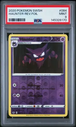 2020 POKEMON SWORD & SHIELD #084 HAUNTER-REVERSE FOIL PSA 9 - Image 1