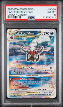 2023 POKEMON SWORD & SHIELD CROWN ZENITH #GG50 FULL ART/DARKRAI VSTAR PSA 8 - Image 1