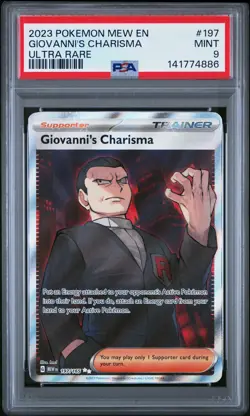 2023 POKEMON MEW EN-151 ULTRA RARE #197 GIOVANNI'S CHARISMA PSA 9 - Image 1