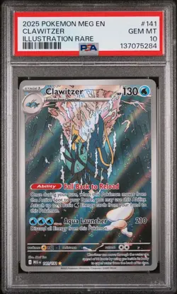 2025 POKEMON MEG EN-MEGA EVOLUTION ILLUSTRATION RARE #141 CLAWITZER PSA 10 - Image 1