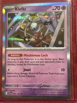 Pokemon TCG Klefki Scarlet & Violet Base Set 096/198 Holo Rare Pull To Sleeve - Image 1
