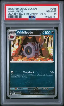 2025 POKEMON BLK EN-BLACK BOLT MASTER BALL REVERSE HOLO #055 WHIRLIPEDE PSA 10 - Image 1