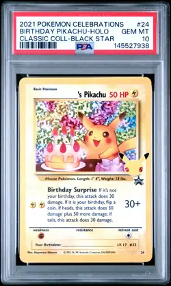 2021 POKEMON CELEBRATIONS CLASSIC COLLECTION #24 BIRTHDAY PIKACHU-HOLO PSA 10 - Image 1