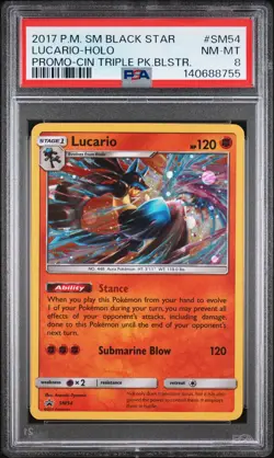 2017 POKEMON SM BLACK STAR PROMO #SM54 LUCARIO-HOLO PSA 8 - Image 1