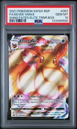 2021 Pokemon SWSH ETB Black Star Promo 87 Eevee VMAX Full Art PSA 10 Gem Mint - Image 1