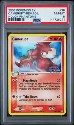 2006 POKEMON EX HOLON PHANTOMS #36 CAMERUPT-REVERSE FOIL PSA 8 - Image 1