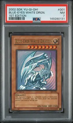 2002 YU-GI-OH! STARTER DECK: KAIBA 1ST EDITION #001 BLUE-EYES WHITE DRAGON PSA 7 - Image 1