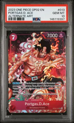 2023 ONE PIECE OP02-PARAMOUNT WAR ALTERNATE ART #013 PORTGAS D. ACE PSA 10 - Image 1