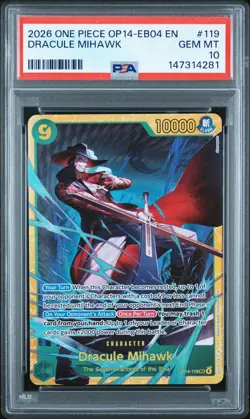 2026 ONE PIECE OP14-EB04-THE AZURE SEA'S SEVEN #119 DRACULE MIHAWK PSA 10 - Image 1
