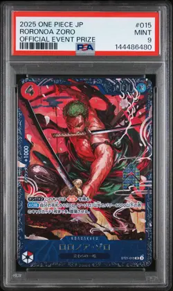 2025 ONE PIECE JAPANESE PROMOS OFFICIAL EVENT PRIZE #015 RORONOA ZORO PSA 9 - Image 1