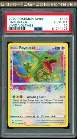 PSA 10 ⭐ Pokemon Rayquaza 138 Amazing Rare Vivid Voltage Full Art Graded Card - Image 1