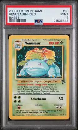 Pokemon Card Venusaur 18/130 Base Set 2 Holo PSA 9 Mint Swirl - Image 2