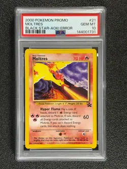 2000 Pokemon Promo #21 MOLTRES Black Star Aoki Error Basic Pokemon Card PSA 10 - Image 1