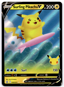 Surfing Pikachu V 008/025 Celebrations Pokemon Card | NM - Image 1