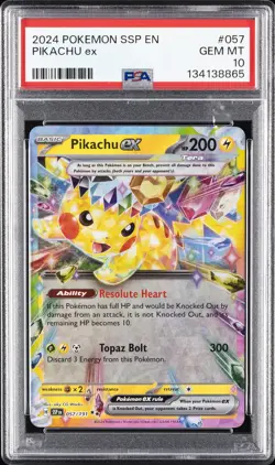 2024 POKEMON SSP EN-SURGING SPARKS #057 PIKACHU EX PSA 10 - Image 1
