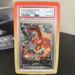 2022 POKEMON SWORD & SHIELD BRILLIANT STARS #154 FULL ART/CHARIZARD V PSA 10 M - Image 1
