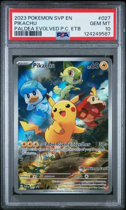 2023 POKEMON PALDEA EVOLVED POKEMON CENTER ETB PROMO SVP #027 PIKACHU PSA 10 - Image 1
