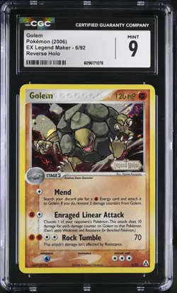 CGC 9 MINT Golem 2006 EX Legend Maker 6/92 Reverse Holo STAMPED Pokemon Card - Image 1