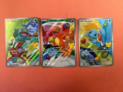 Pokemon TCG First Partner Illustration Cards, Bulbasaur, Charmander, Squrtle - Image 1