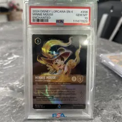 PSA 10 GEM MINT Minnie Mouse Musketeer Champion Enchanted Lorcana Card 206/204 - Image 1