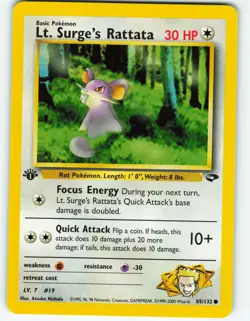 Lt. Surge's Rattata - 1st Edition - 85/132 Gym Challenge - Pokemon TCG - 2000 - Image 1