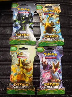 Pokemon FATES COLLIDE Sleeved Booster Pack COMPLETE ART SET - 4 Packs SEALED - Image 1