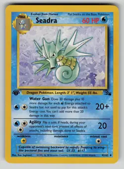 Seadra 42/62 Uncommon Fossil Pokemon 1st Edition LP - Image 1