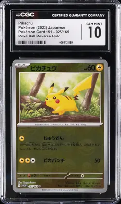 2023 POKEMON JPN POKEMON 151 POKE BALL REVERSE HOLO PIKACHU CGC 10 GEM MINT - Image 1