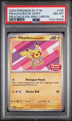2024 POKEMON INDONESIAN SV-P PROMO #190 PIKACHU IN BATIK SHIRT PSA 8 - Image 1