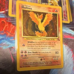 Moltres 12/62 Holo Fossil Vintage Pokemon Card HP – Heavily Played - Image 1