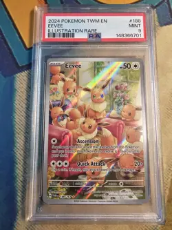 2024 POKEMON TWM EN-TWILIGHT MASQUERADE ILLUSTRATION RARE #188 EEVEE PSA 9 - Image 1