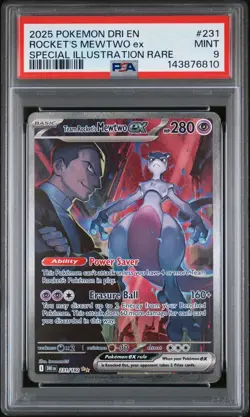 2025 POKEMON DRI EN-DESTINED RIVALS #231 TEAM ROCKET'S MEWTWO EX PSA 9 - Image 1