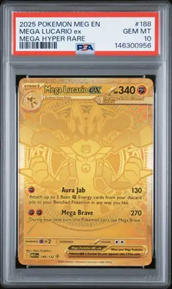 2025 POKEMON MEG EN-MEGA EVOLUTION MEGA HYPER RARE #188 MEGA LUCARIO EX PSA 10 - Image 1