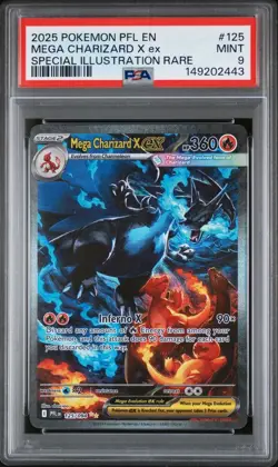2025 POKEMON PFL SPECIAL ILLUSTRATION RARE #125 MEGA CHARIZARD X EX PSA 9 - Image 1