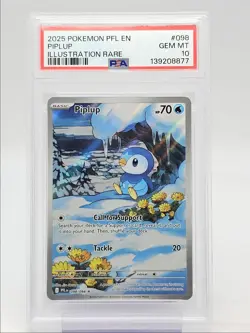 PIPLUP 2025 POKEMON PHANTASMAL FLAMES ILLUSTRATION RARE 098/094 PSA 10 Q2283 - Image 1