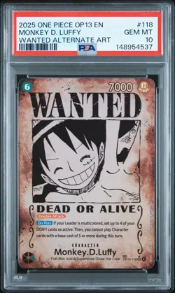 One Piece Monkey D. Luffy SP Wanted Poster OP13-118, English, PSA 10, GEM MT - Image 1