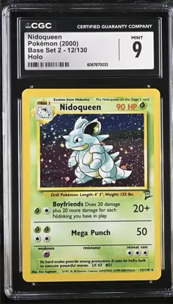 CGC 9 MINT Nidoqueen 2000 Base Set 2 12/130 Holo Pokemon Card (psa) - Image 1