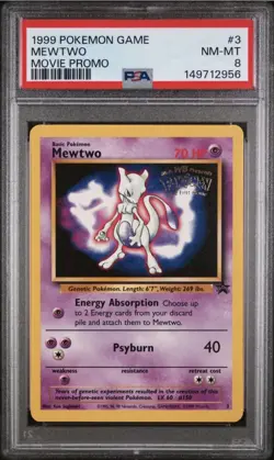 Pokemon Mewtwo 1999 WB Movie Black Star Promo #3 PSA 8 - Image 1