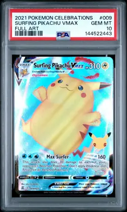 Surfing Pikachu Vmax 009 Celebrations Pokemon PSA 10 - Image 1